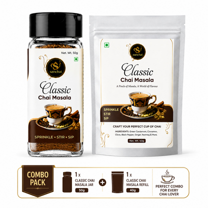 Classic Chai Masala Jar + Classic Refill Combo | 50g + 40g
