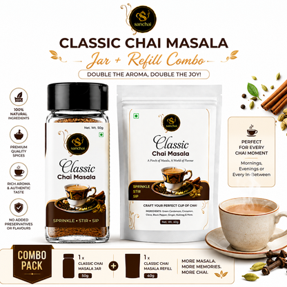 Classic Chai Masala Jar + Classic Refill Combo | 50g + 40g