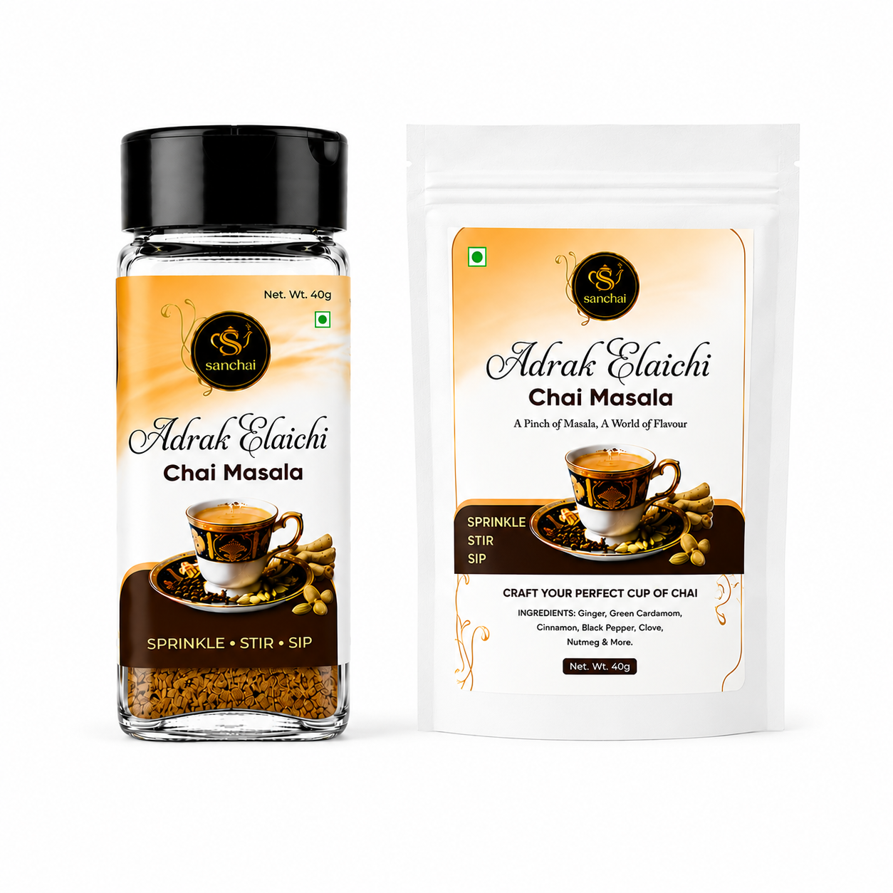 sanchai adrak elaichi chai masala jar + refill combo | 40g + 40g
