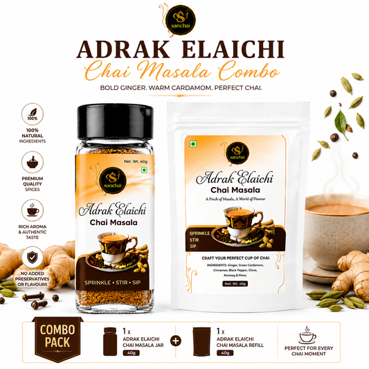 Sanchai Adrak Elaichi Chai Masala Jar + Refill Combo | 40g + 40g